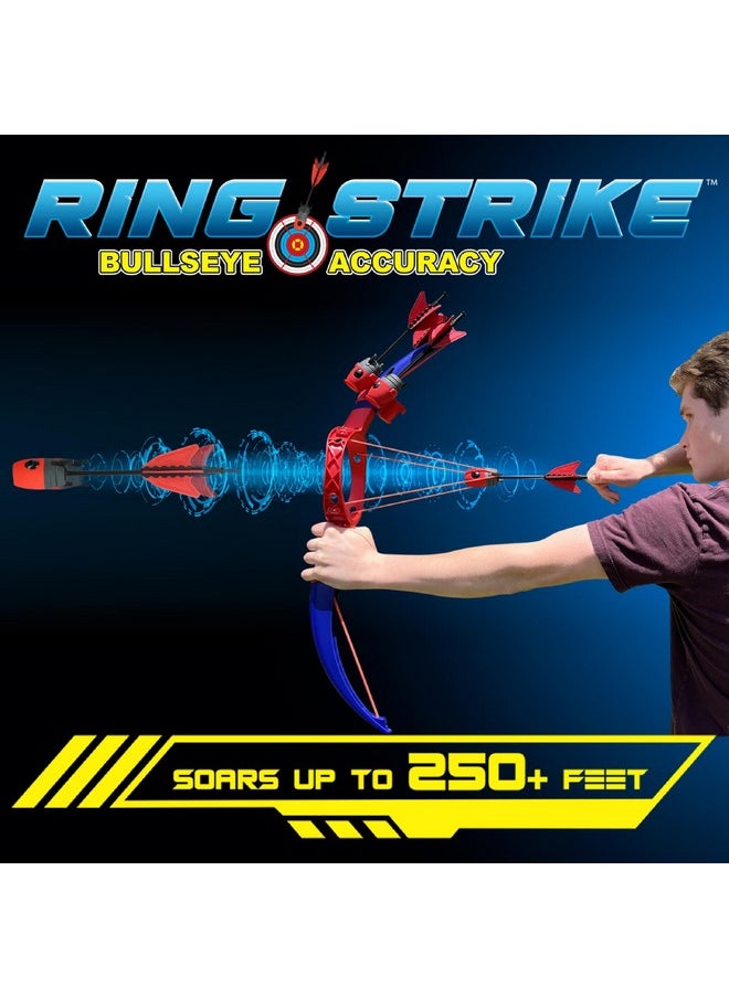 Funwares Ring Strike Archery Bow and Arrow Launches Arrows Over 200 Feet, includes 1 Kid-Powered Bow and 4 Whistling Foam Tipped Arrows