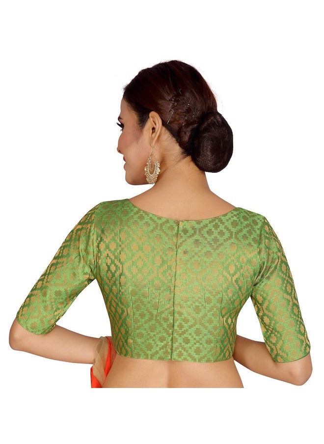 Studio Shringaar Women's Readymade Brocade Elbow Length Sleeves Saree Blouse (Green, 40)