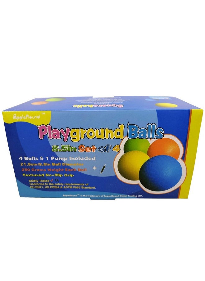 AppleRound 8.5-inch Dodgeball Playground Balls, Pack of 4 Balls with 1 Pump, Official Size for Dodge Ball, Handball, Camps and Schools (Multicolor)