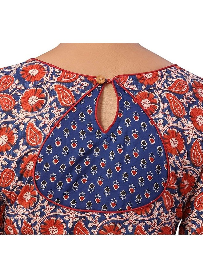 Studio Shringaar Women's Pure Cotton Readymade Kalamkari Printed Saree Blouse With 3/4 Sleeves (Multi-Colour, 34)