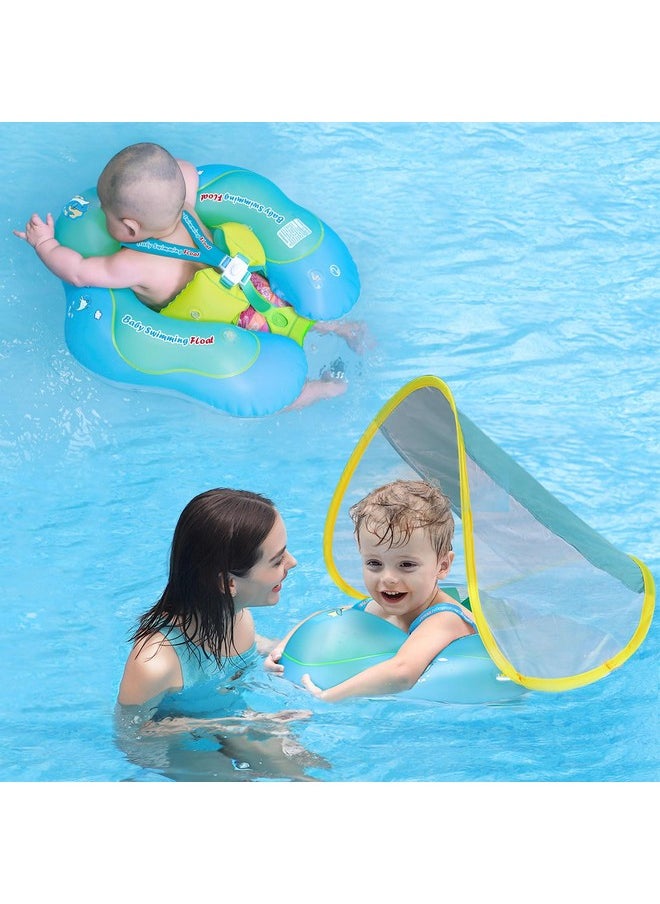 Free Swimming Baby Inflatable Baby Swim Float with Sun Canopy Size Improved Infant Pool Floaties Swimming Pool Toys for The Age of 3-72 Months(Blue, L)