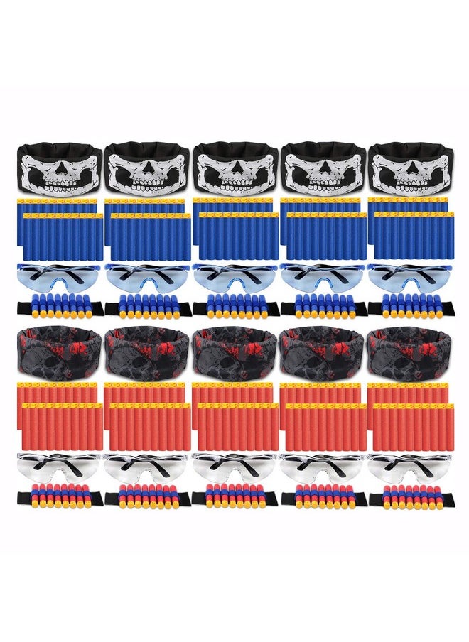 POKONBOY Party Supplies Compatible with Nerf Guns, 10 Sets Kids Blaster Guns Birthday Party Favors Accessories with Face Mask, Refill Darts, Tactical Glasses and Wrist Bands for Two Teams