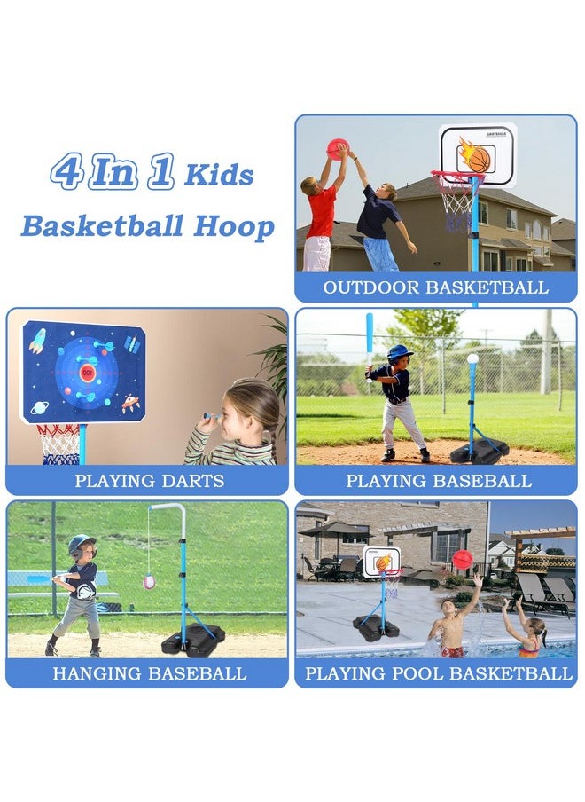 4 in 1 Kids Basketball Hoop, Basketball Hoop for Kids with Dart Board & T Ball Set & Hanging Baseball Basketball Toys Indoor & Outdoor Toddler Boy Toys Birthday Gifts for Boys Girls Ages 3+