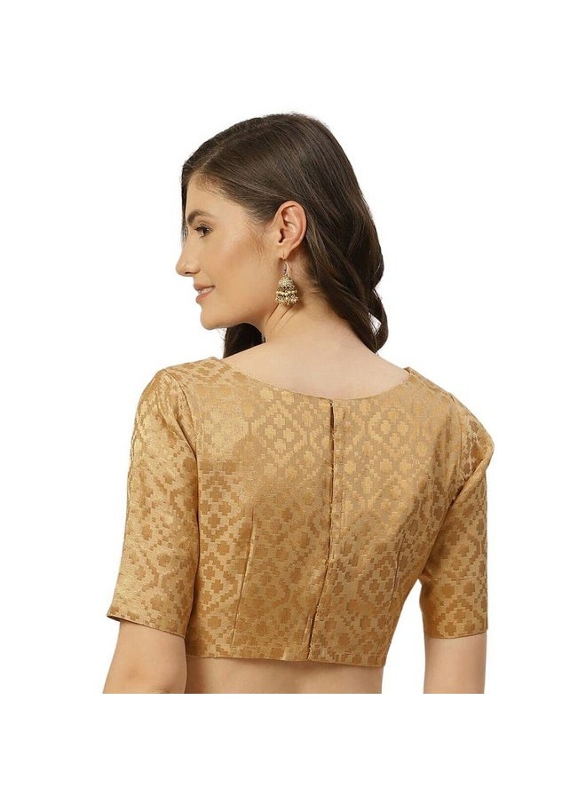Studio Shringaar Women's Readymade Brocade Elbow Length Sleeves Saree Blouse (Gold, 46)