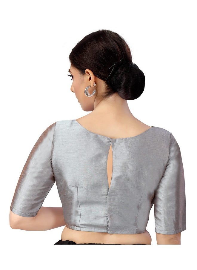 Studio Shringaar Women's Polyester Elbow Length Sleeves Plain Coloured Saree Blouse(Grey, 38)