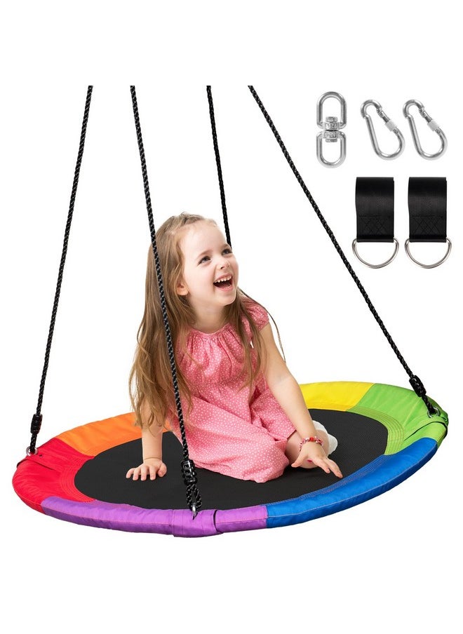 DECORLIFE 40 Inch Tree Swing, Saucer Swing for Kids Outdoor, Round Swing 700lb Weight Capacity with Sturdy Hanging Straps, 360° Rotate Swivel, Adjustable Ropes, 900D Oxford Waterproof, Multicolor