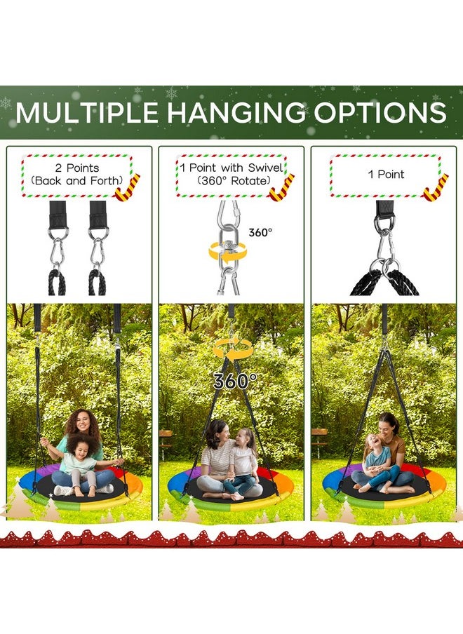 DECORLIFE 40 Inch Tree Swing, Saucer Swing for Kids Outdoor, Round Swing 700lb Weight Capacity with Sturdy Hanging Straps, 360° Rotate Swivel, Adjustable Ropes, 900D Oxford Waterproof, Multicolor