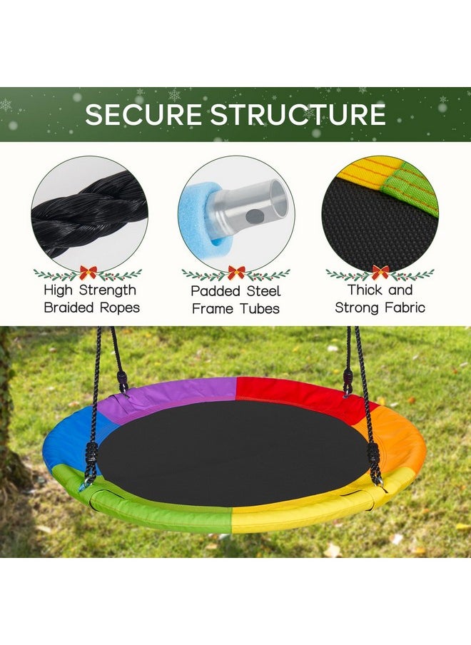DECORLIFE 40 Inch Tree Swing, Saucer Swing for Kids Outdoor, Round Swing 700lb Weight Capacity with Sturdy Hanging Straps, 360° Rotate Swivel, Adjustable Ropes, 900D Oxford Waterproof, Multicolor