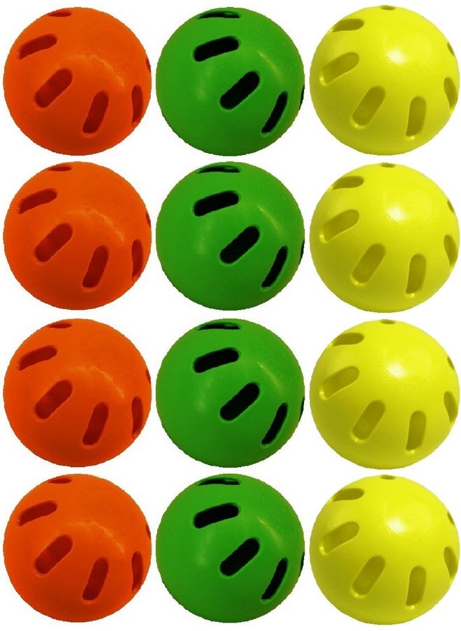 Matty's Toy Stop Wiffle Balls Green, Orange & Yellow Official Size Baseballs Set Exclusive Colors Bundle - 12 Pack (4 Green, 4 Orange & 4 Yellow)