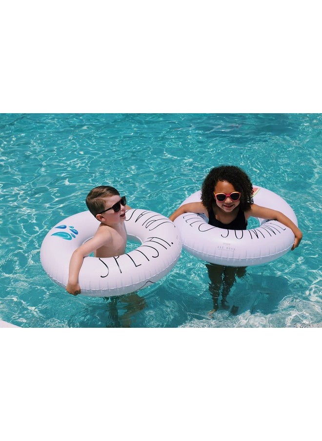Rae Dunn x CocoNut Float Junior Ring Float - Keep Calm and Kick Theme - 32 Inch Inflatable Raft & Durable Water Inner Tube - Stable Ride-On for Summer Parties & Swim Events