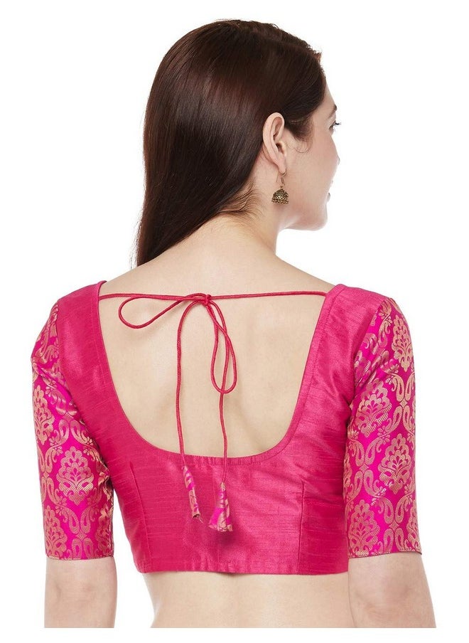 Studio Shringaar Women's Brocade Sleeves Saree Blouse(Pink, 42)