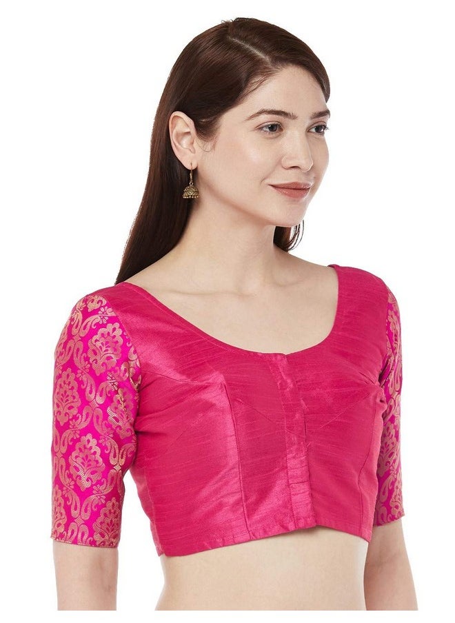 Studio Shringaar Women's Brocade Sleeves Saree Blouse(Pink, 42)