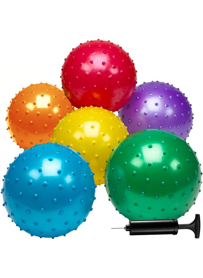 Bedwina Knobby Balls - (Pack of 6) Bulk 7 Inch Sensory Balls and Spiky Massage Stress Balls for Toddlers, with Pump, Fun Bouncy Toddler Balls for Kids Party Favors, Stocking Stuffers