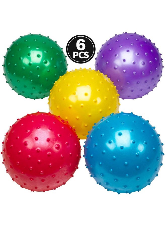 Bedwina Knobby Balls - (Pack of 6) Bulk 7 Inch Sensory Balls and Spiky Massage Stress Balls for Toddlers, with Pump, Fun Bouncy Toddler Balls for Kids Party Favors, Stocking Stuffers
