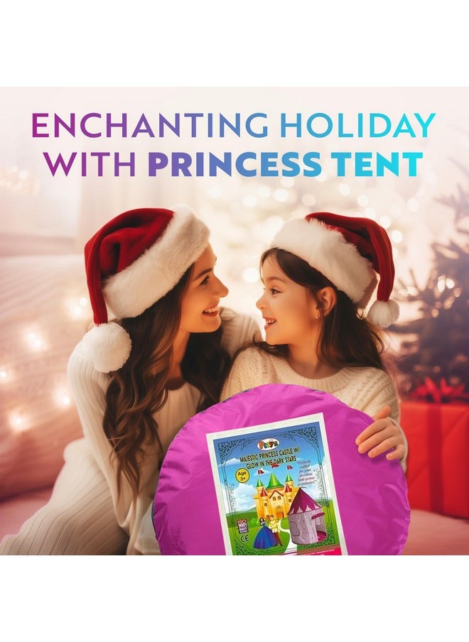 Playz 5-Piece Princess Castle Girls Pop Up Play Tent & Dress Up Costume Bundle - Playhouse Gift for Girls & Toddler for Indoor & Outdoor Use with Pink Fairy Tale Carrying Bag & Glow in The Dark Stars