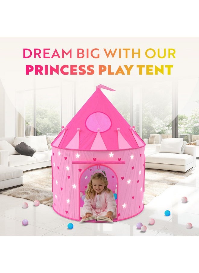 Playz 5-Piece Princess Castle Girls Pop Up Play Tent & Dress Up Costume Bundle - Playhouse Gift for Girls & Toddler for Indoor & Outdoor Use with Pink Fairy Tale Carrying Bag & Glow in The Dark Stars