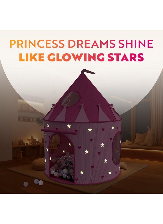 Playz 5-Piece Princess Castle Girls Pop Up Play Tent & Dress Up Costume Bundle - Playhouse Gift for Girls & Toddler for Indoor & Outdoor Use with Pink Fairy Tale Carrying Bag & Glow in The Dark Stars