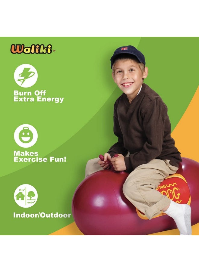 WALIKI Toys Jumping Hot Dog Ages 4-9 (Hippity Hop Ball, Hopping Ball, Bouncy Ball with Handles, Sit & Bounce, Bouncy Horse, Jumping Ball, Hopper Ball, Pump Included)