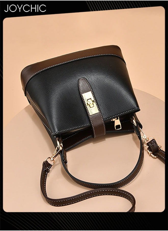 Women Shoulder Bag Ladies Vintage PU Leather Waterproof and Wear-resistant Zipper Multifunction Crossbody Bag