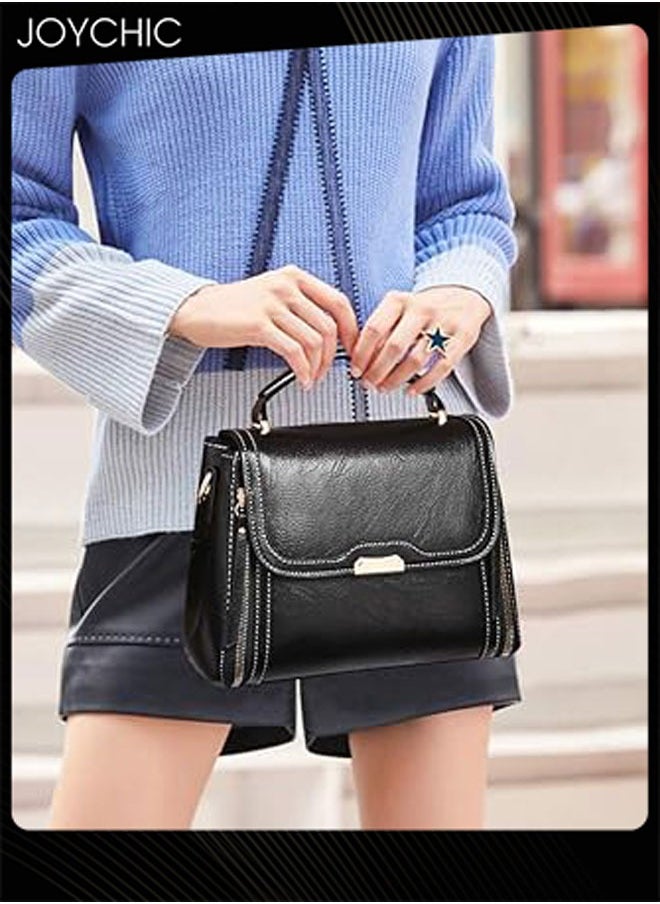Women Small Shoulder Bag Ladies Vintage PU Leather Waterproof and Wear-resistant Zipper Multifunction Crossbody Bag Black