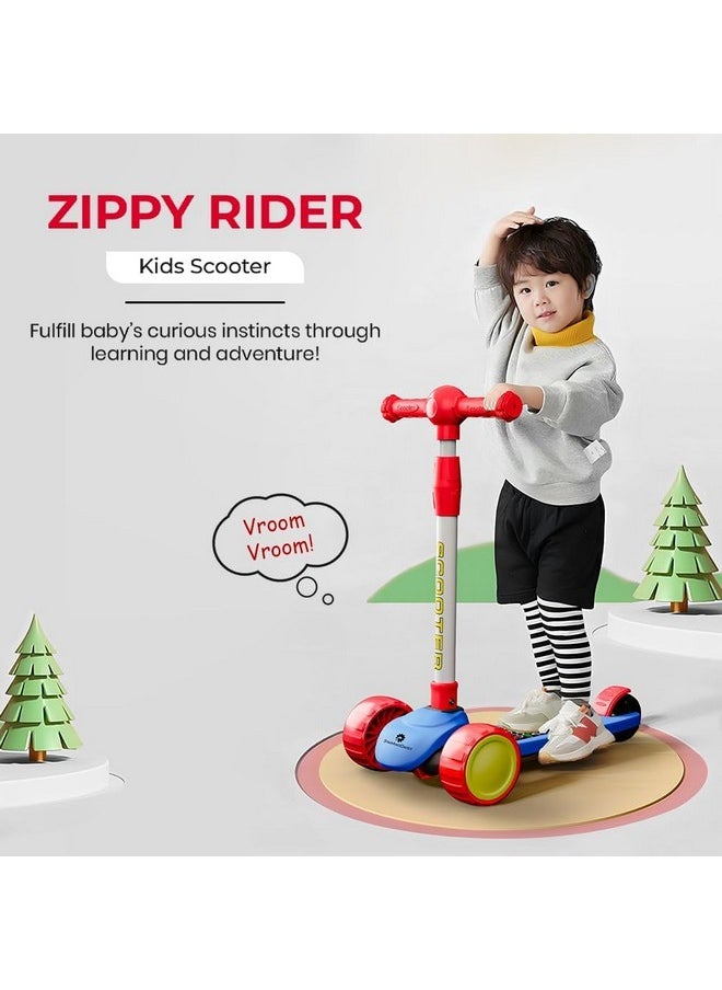 StarAndDaisy Kick Scooter for Kids 3+ Years / 3 Wheels Kids Scooter with LED Light, 4-Level Height Adjustable Handle, Foldable Design, Extra-Wide Deck, Rear Break (Red)