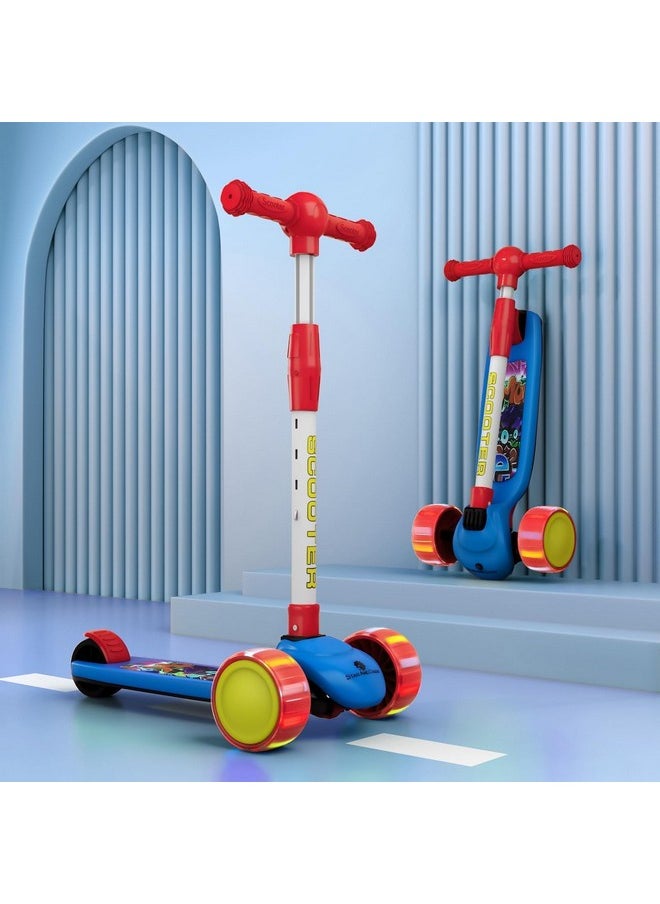 StarAndDaisy Kick Scooter for Kids 3+ Years / 3 Wheels Kids Scooter with LED Light, 4-Level Height Adjustable Handle, Foldable Design, Extra-Wide Deck, Rear Break (Red)
