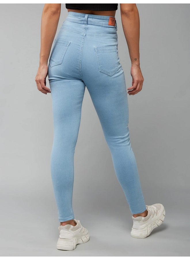 Miss Chase Women's Skinny High Rise Distressed Regular Length Denim Jeans (MCAW18DEN02-79-158-34, Light Blue, 34)
