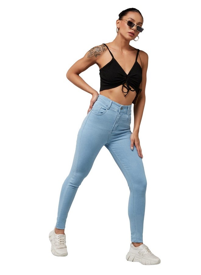 Miss Chase Women's Skinny High Rise Distressed Regular Length Denim Jeans (MCAW18DEN02-79-158-34, Light Blue, 34)