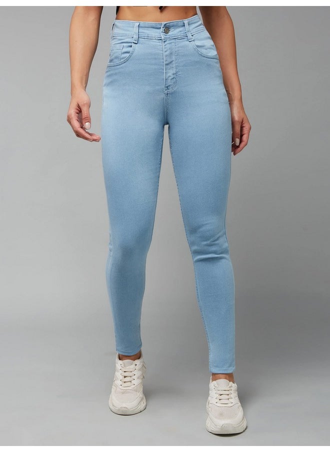 Miss Chase Women's Skinny High Rise Distressed Regular Length Denim Jeans (MCAW18DEN02-79-158-34, Light Blue, 34)