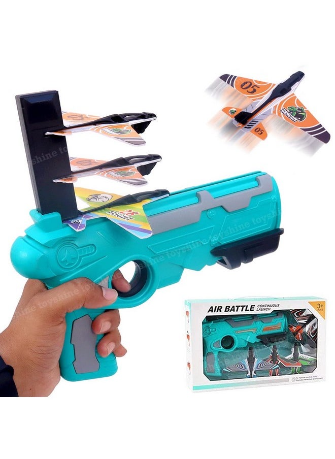 Toyshine Airplane Launcher Toy Catapult Plane Gun for Kids Outdoor Toy, One-Click Ejection, 4 Pcs Glider Foam Planes, Toy Airplanes Birthday Gifts, Multi-Color