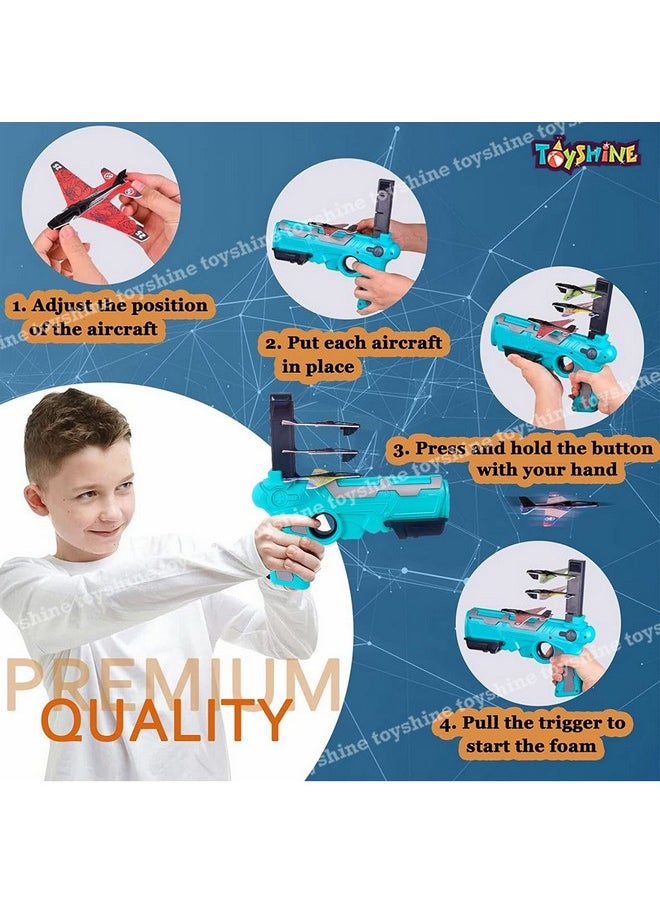 Toyshine Airplane Launcher Toy Catapult Plane Gun for Kids Outdoor Toy, One-Click Ejection, 4 Pcs Glider Foam Planes, Toy Airplanes Birthday Gifts, Multi-Color