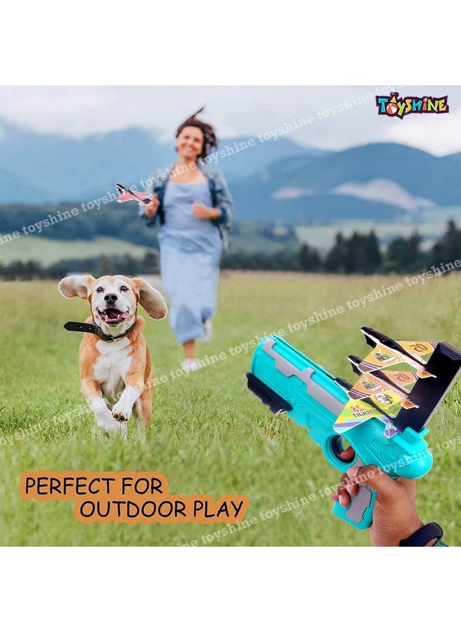 Toyshine Airplane Launcher Toy Catapult Plane Gun for Kids Outdoor Toy, One-Click Ejection, 4 Pcs Glider Foam Planes, Toy Airplanes Birthday Gifts, Multi-Color