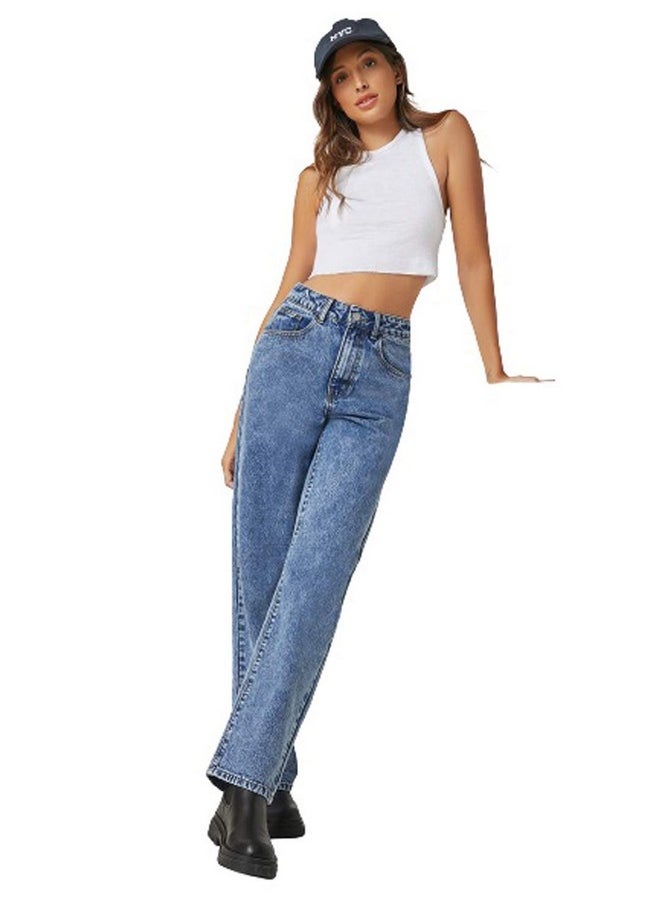 KOTTY Womens High Rise Cotton Lycra Jeans(Aw_Blue,30) Relaxed