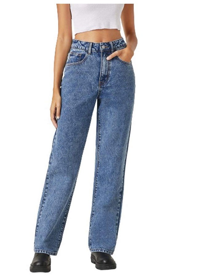 KOTTY Womens High Rise Cotton Lycra Jeans(Aw_Blue,30) Relaxed