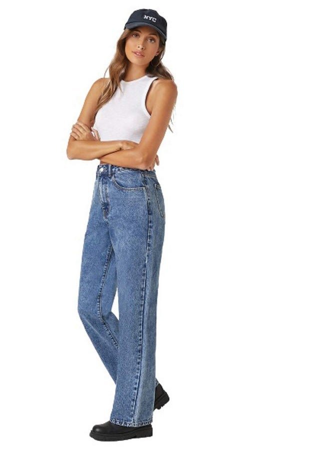 KOTTY Womens High Rise Cotton Lycra Jeans(Aw_Blue,30) Relaxed