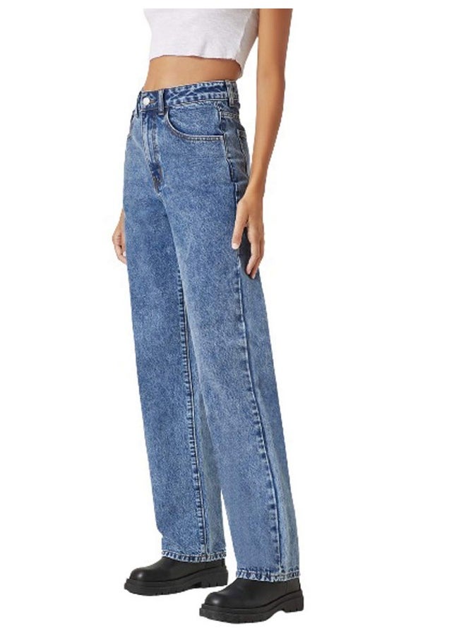 KOTTY Womens High Rise Cotton Lycra Jeans(Aw_Blue,30) Relaxed