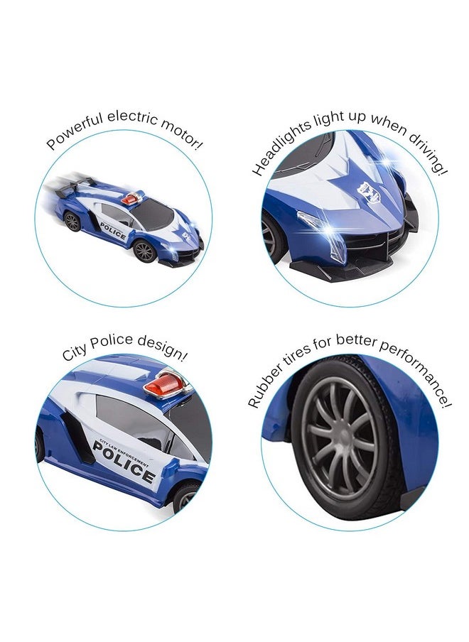Vokodo Police Rc Car Toy Super Exotic Large Remote Control Sports Car With Working Headlights, Police Lights, Race Car Toy (Blue), Adult,Kid