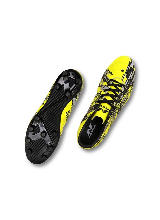 Nivia Storm Football Shoe for Mens | TPU Sole with PVC Synthetic Leather Upper for Hard and Grassy Surfaces Suitable for Sports, Die Cut Soft Cushion, Light Weight Insole (Yellow) UK - 7