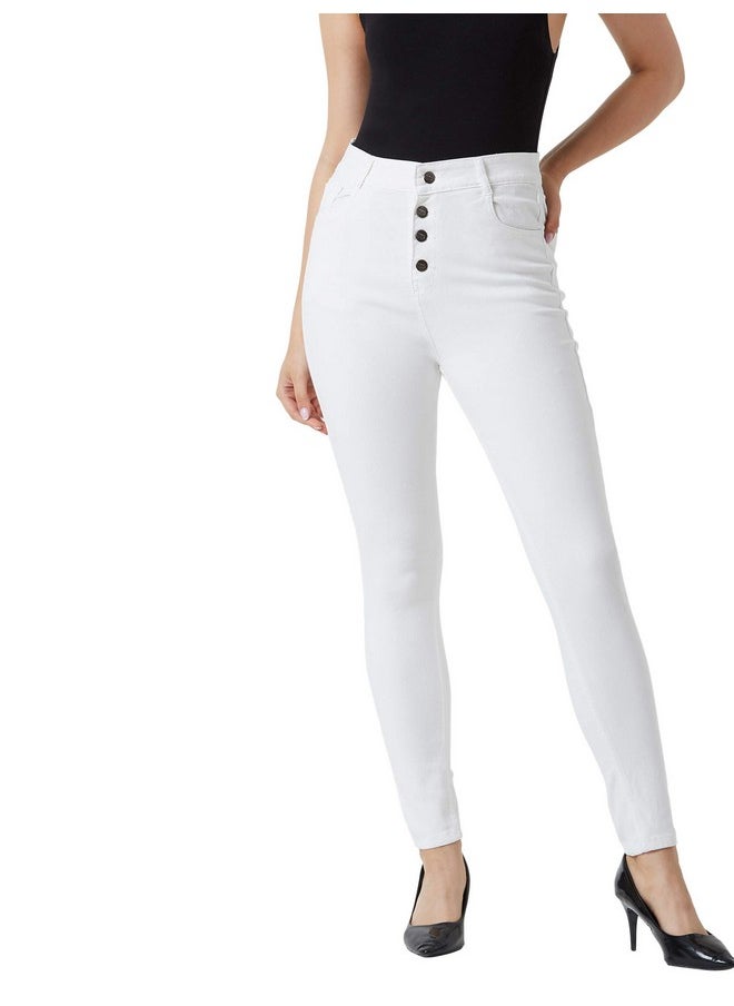 Miss Chase Women's Denim Skinny Fit High Rise Jeans(MCSS19DEN08-41-82-32,White,32)