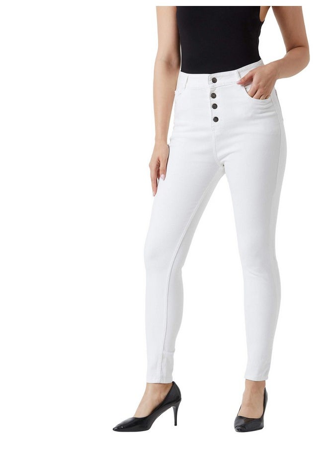 Miss Chase Women's Denim Skinny Fit High Rise Jeans(MCSS19DEN08-41-82-32,White,32)