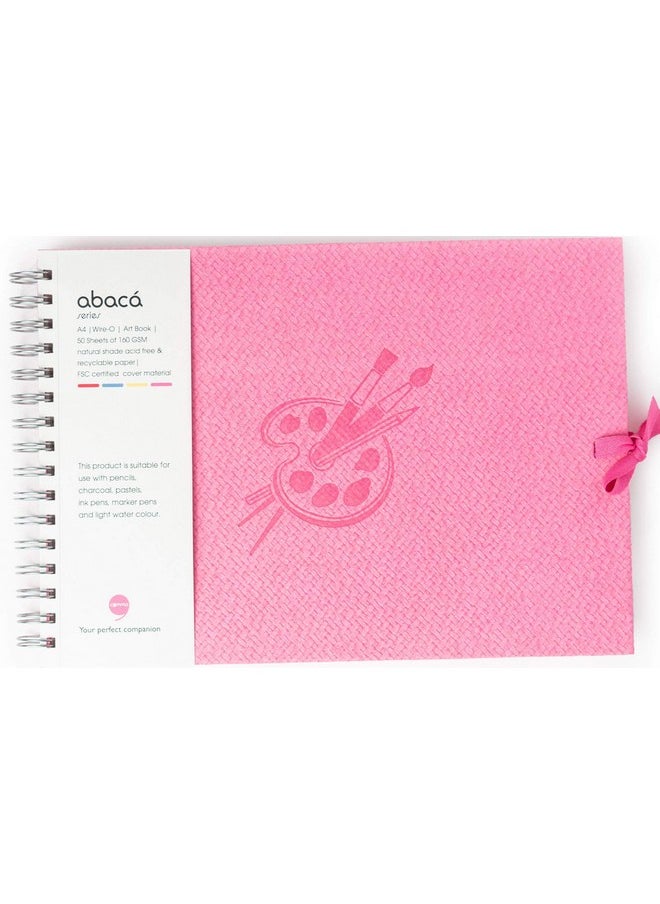 COMMA Abaca - Wire-O Bound Sketchbook with Ribbon Closure - A4 Size (Medium) - 50 Sheets - 160gsm Anti-Ageing, Acid Free, Archival Fine Grain Paper - Micro-Perforations for Easy Tear Off - (Pink)