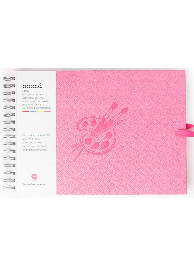 COMMA Abaca - Wire-O Bound Sketchbook with Ribbon Closure - A4 Size (Medium) - 50 Sheets - 160gsm Anti-Ageing, Acid Free, Archival Fine Grain Paper - Micro-Perforations for Easy Tear Off - (Pink)