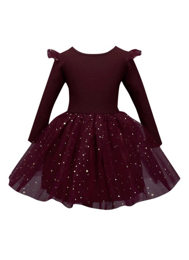 Hopscotch Girls Knee Length Party Dresses in Burgundy Color for Ages (2-3 Years)