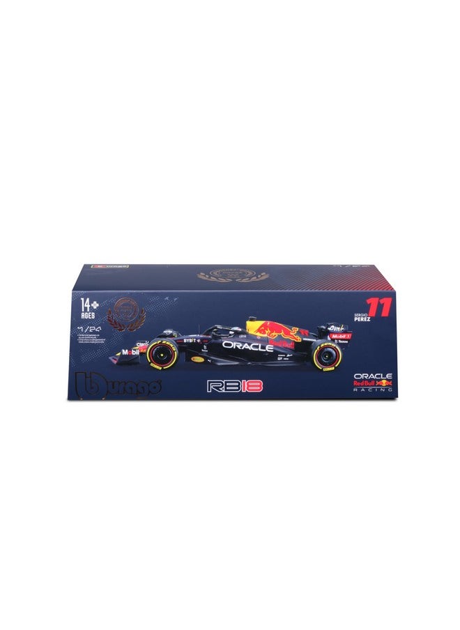 Bburago Metal 1/24 Scale Model Compatible With Oracle Red Bul Replica Miniature Racing Rb18# 11 Compatible With Sergio Perez Replica 2022 (Blue) Formula 1 Scale Model
