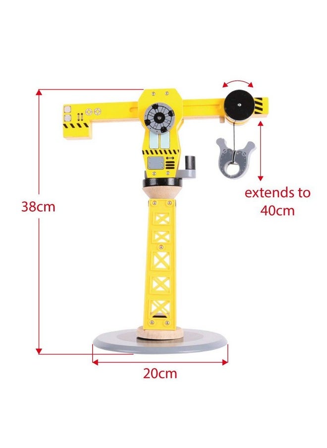 Bigjigs Rail Big Yellow Wooden Crane Construction Play Set with Vehicles & Accessories