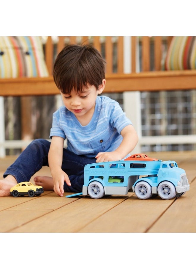 Green Toys Car Carrier, Blue - Pretend Play, Motor Skills, Kids Toy Vehicle. No BPA, phthalates, PVC. Dishwasher Safe, Recycled Plastic, Made in USA (4 Piece Set)