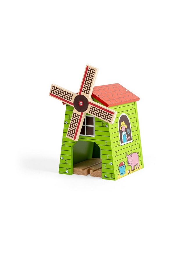 Bigjigs Rail Country Windmill Toy Train Tunnel - Bigjigs Train Accessories, Wooden Train Track Accessories, Windmill for Train Set, Trains for Kids