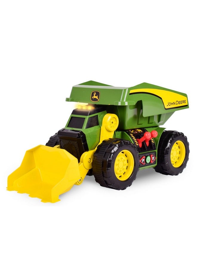 John Deere 18’’ 2-N-1 Dig Rig Toy Dump Truck and Front Loader with Lights, Sound and Motor with Dual Joystick Controllers, Extra Large Construction Truck, Sturdy Plastic, Birthday Gift, 3+