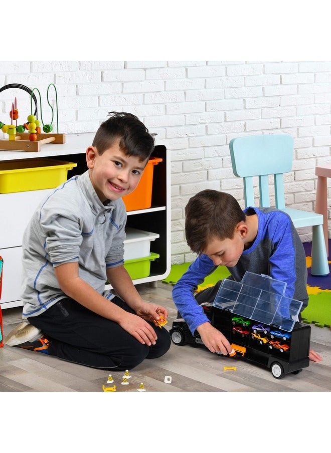 Play22 Semi Truck Toys for Boys Ages 3-5 - 17 in 1 Kids Toys Truck Transport Car Carrier with 6 Cars, 11 Accessories, Birthday Gifts Toys for 3 Year Old Boys, Toddler Boy Toys