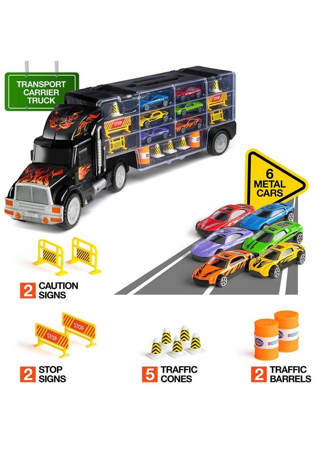 Play22 Semi Truck Toys for Boys Ages 3-5 - 17 in 1 Kids Toys Truck Transport Car Carrier with 6 Cars, 11 Accessories, Birthday Gifts Toys for 3 Year Old Boys, Toddler Boy Toys